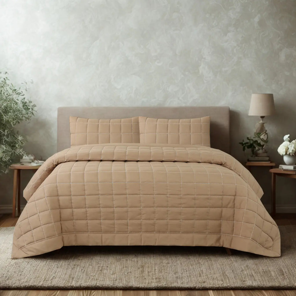 Alora Çift Kişilik Yatak Örtüsü Takımı - Kahverengi