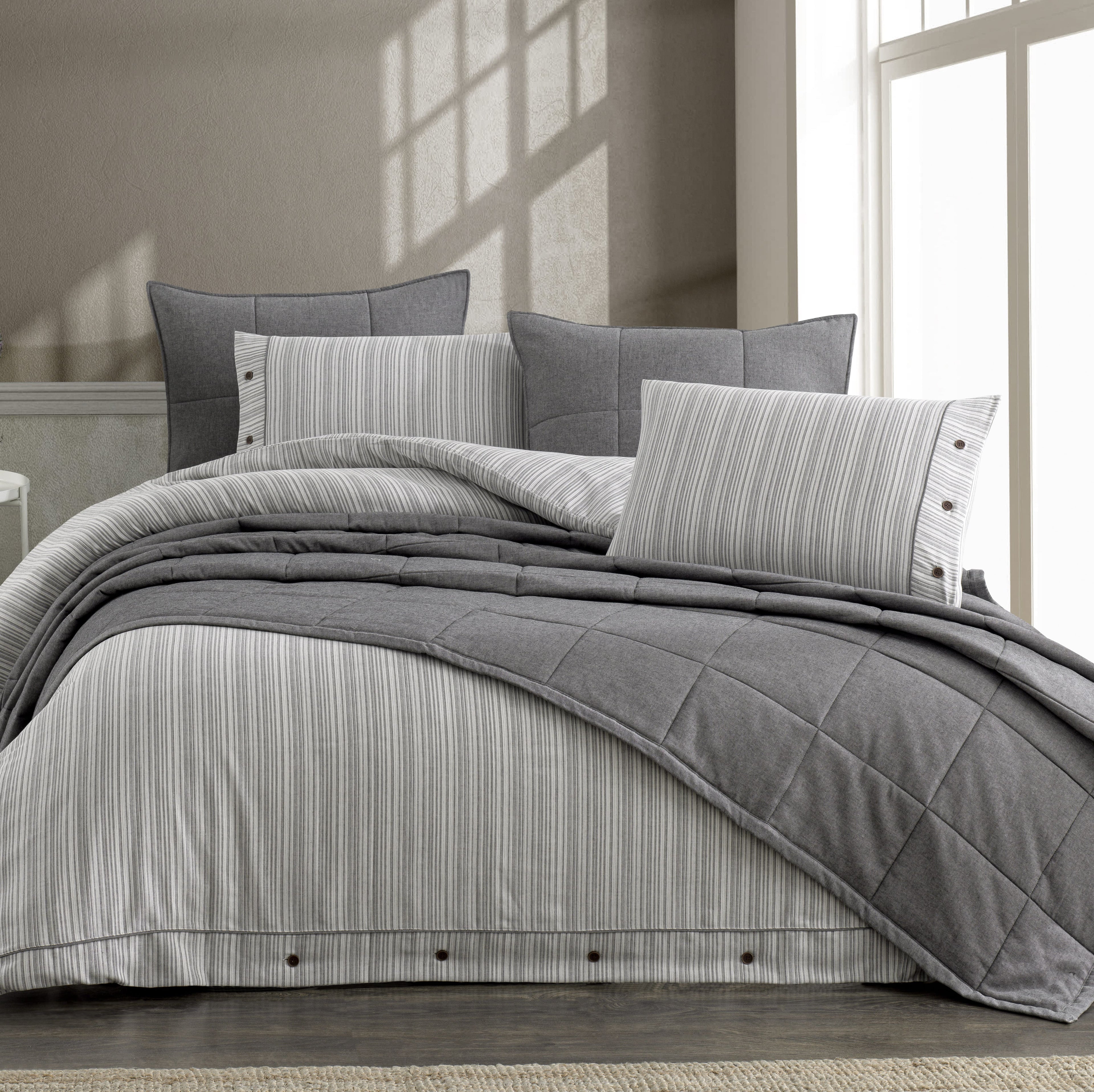 Olive Çift Kişilik Yatak Örtüsü Seti - Gri