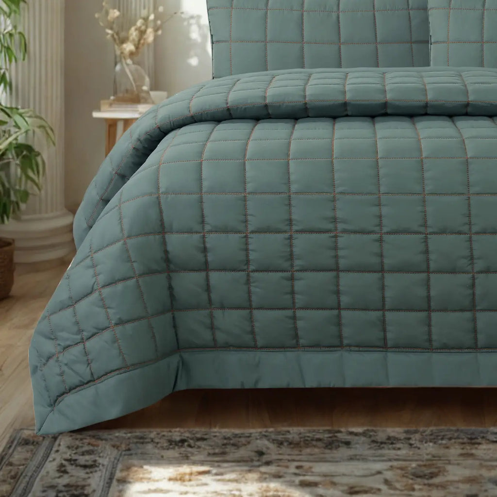 Alora Çift Kişilik Yatak Örtüsü Takımı - Yeşil