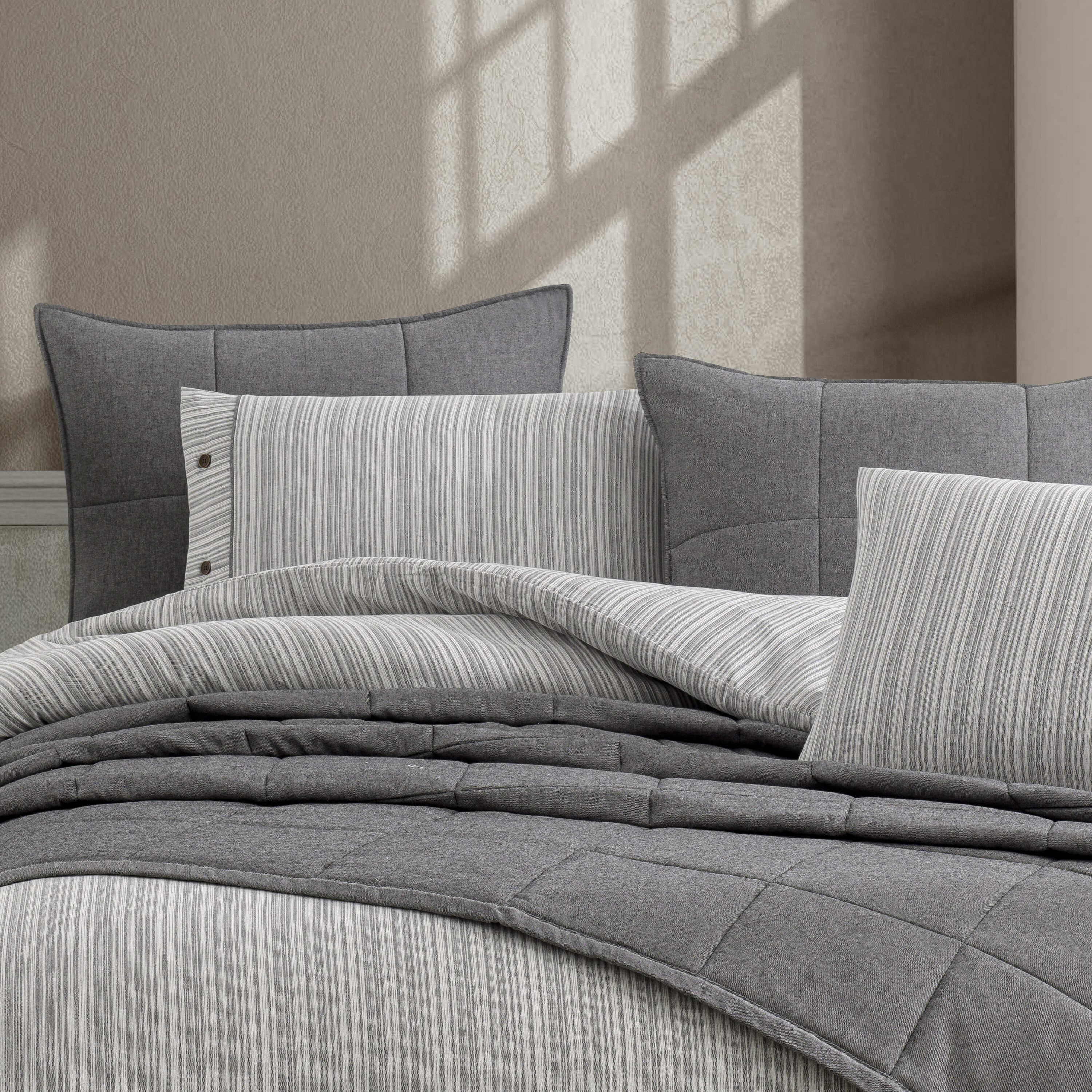 Olive Çift Kişilik Yatak Örtüsü Seti - Gri