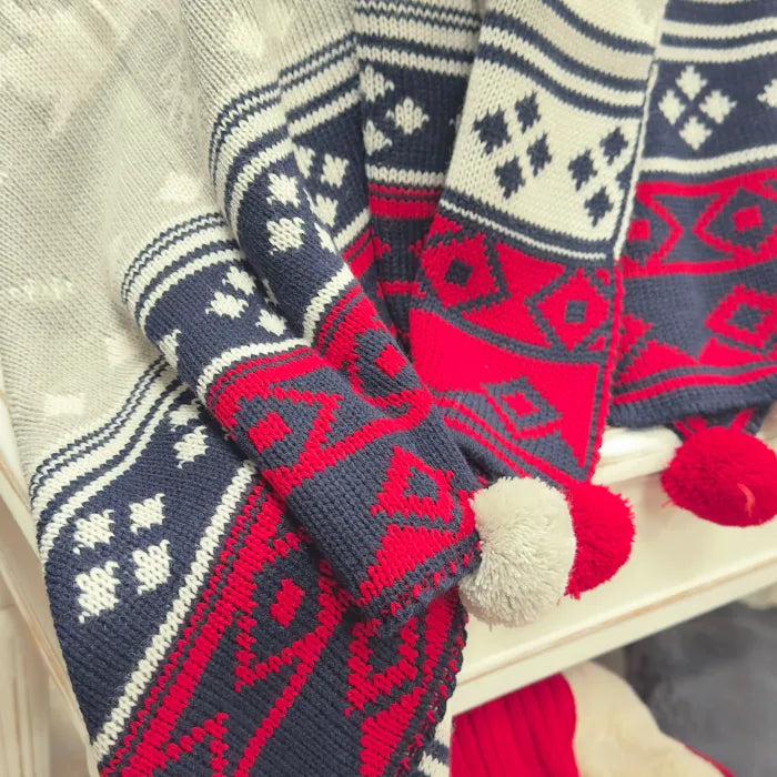 Snow Set Triko Şal & 45x45 Kırlent / Kırmızı - Lacivert