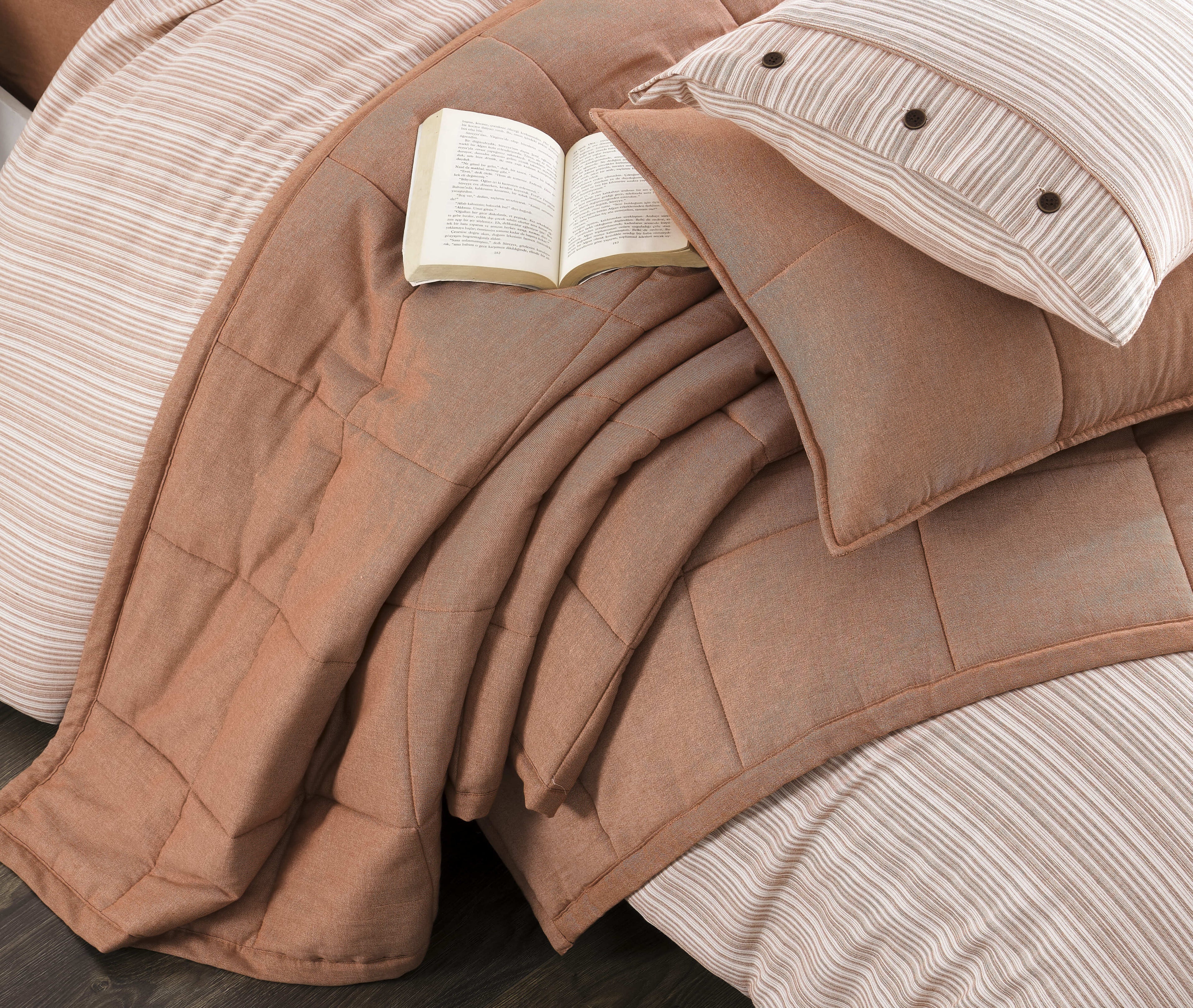 Olive Çift Kişilik Yatak Örtüsü Seti - Kiremit