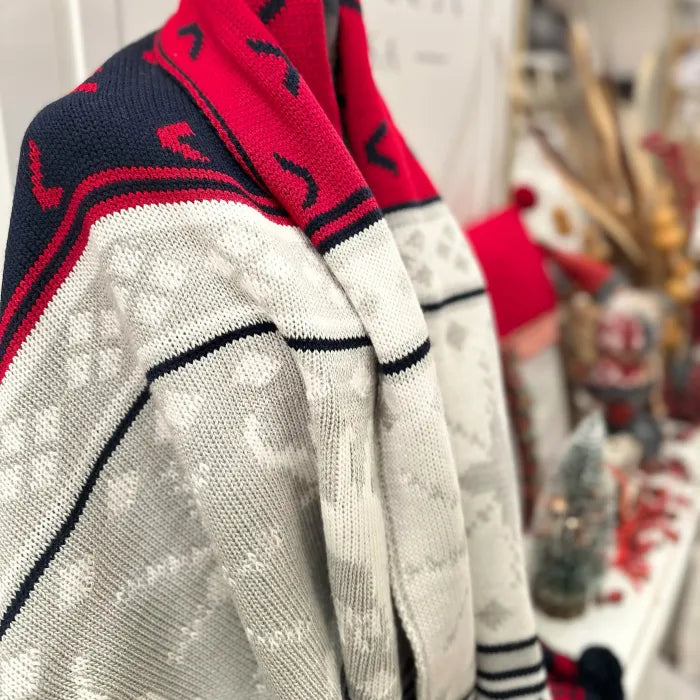 Snow Set Triko Şal & 45x45 Kırlent / Kırmızı - Lacivert