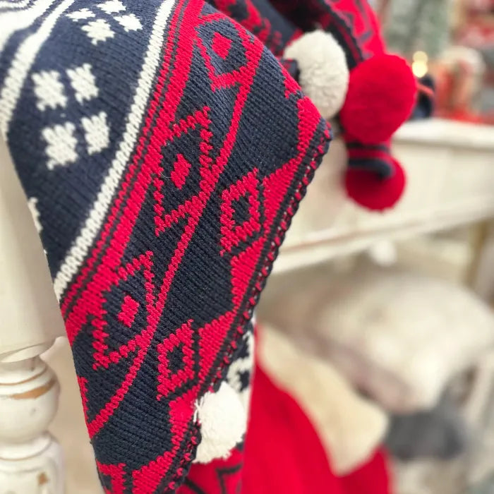 Snow Set Triko Şal & 45x45 Kırlent / Kırmızı - Lacivert