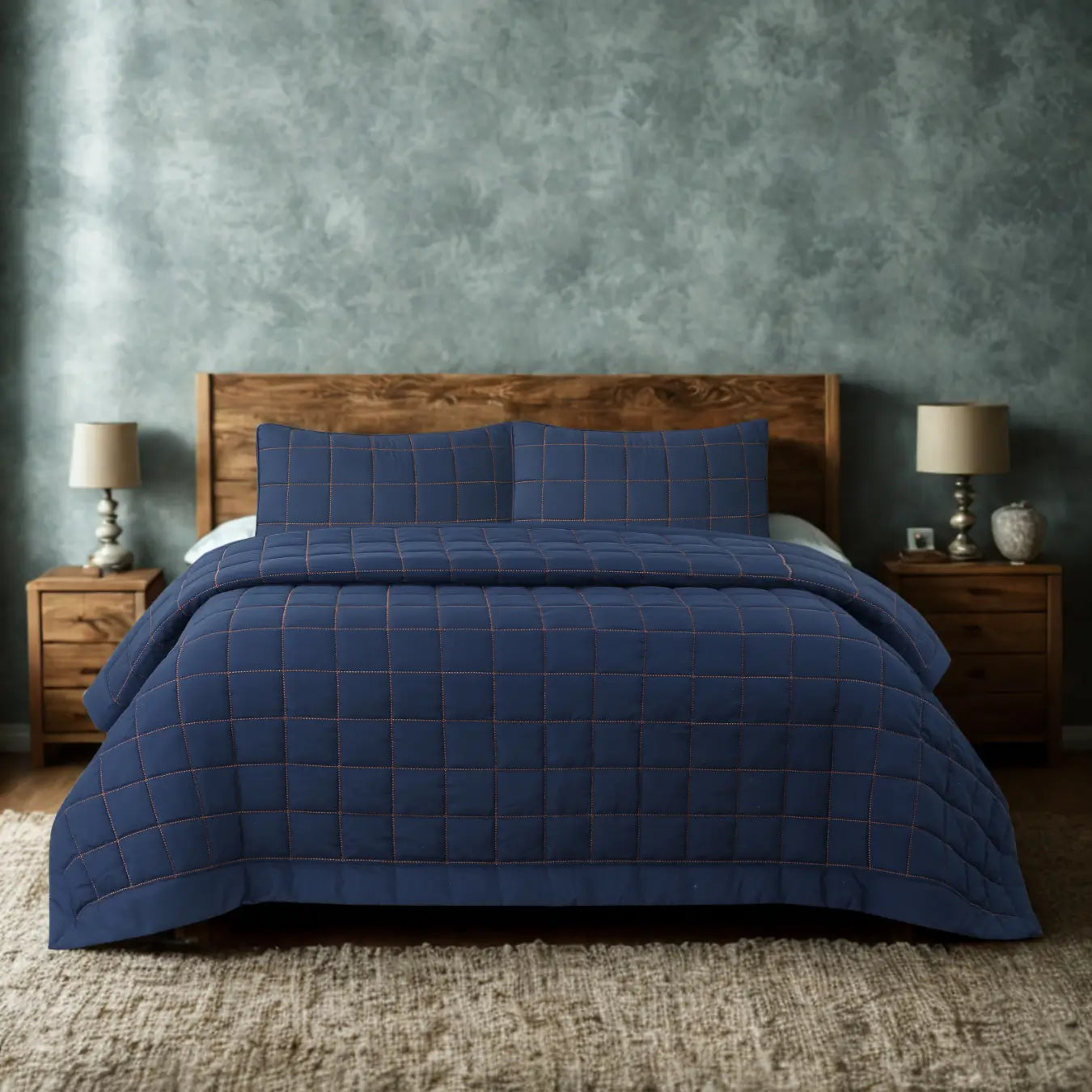 Alora Çift Kişilik Yatak Örtüsü Takımı - Lacivert