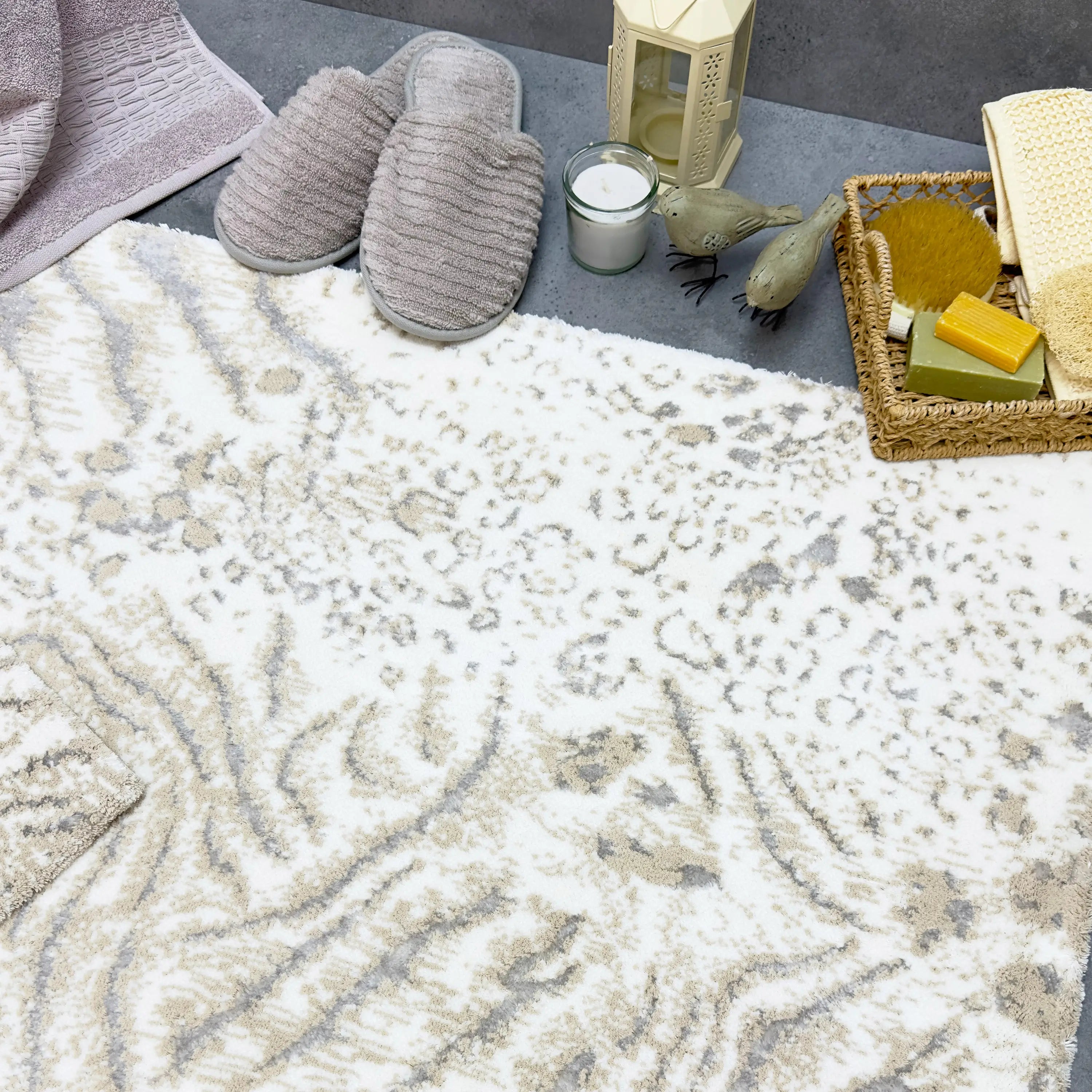 Pole 2'li Pamuk Paspas / Ekru Bej Gri